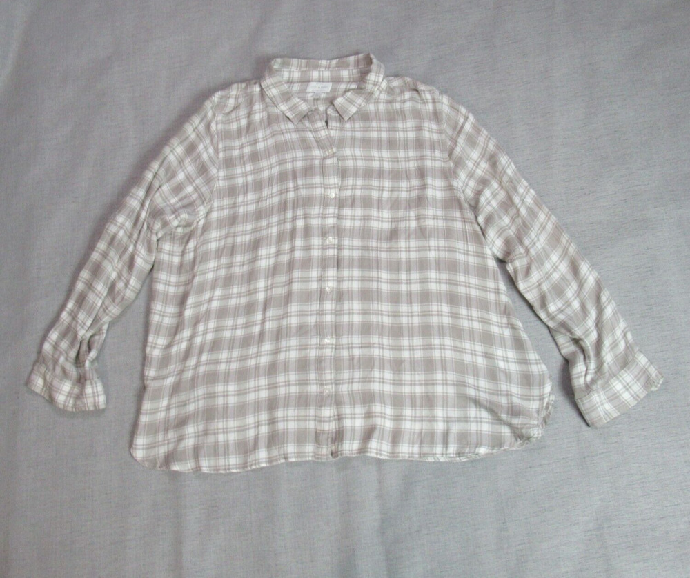 LUCKY BRAND Top Womens Size 2X Tan Cream Plaid Button Preppy Cabincore Shirt